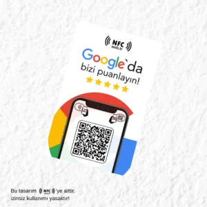 Siz şunu dediniz: Google yorum kartı nfc.web.tr tarafından geliştirilen NFC ve QR kodlu Google Yorum ve Puanlama Kartı. Temassız ve kolay erişim sağlayan akıllı işletme çözümü.