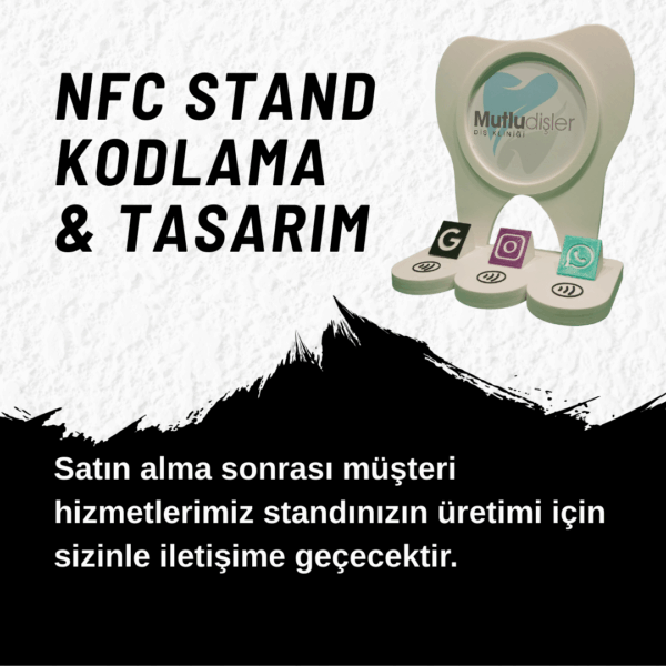 Diş Klinikleri İçin 3'ü 1 Arada NFC Sosyal Medya Standı - Google Yorum, Instagram ve WhatsApp (Diş Formunda)