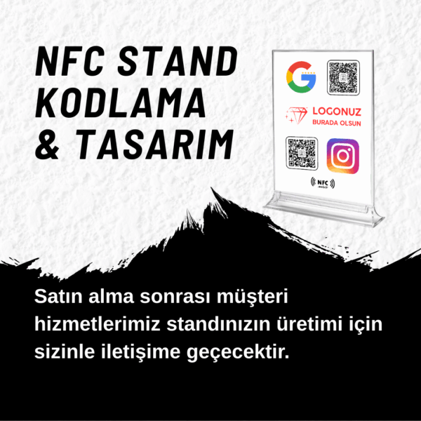 NFC Google Yorum ve NFC İnstagram Takip Masaüstü Standı TASARIM 325