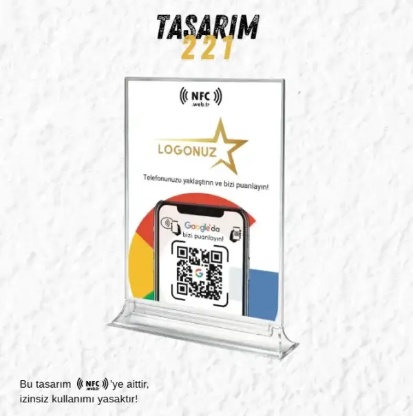 Masa Üstü NFC ve QR Kodlu Google Yorum ve Puanlama Standı Föylük TASARIM 221