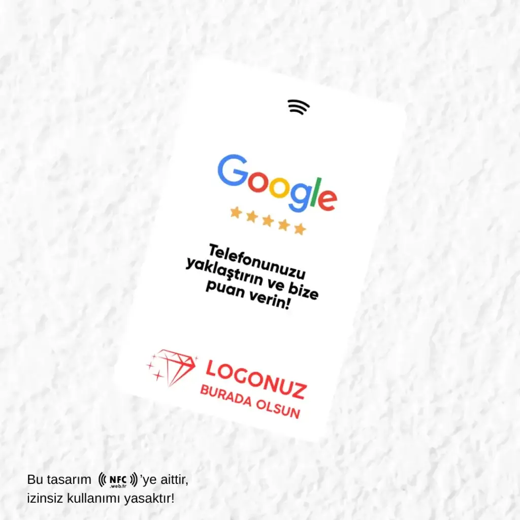 Logolu NFC ve QR Kodlu Google Yorum ve Puanlama Kartı
