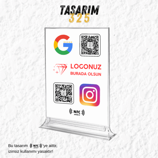 NFC Google Yorum ve NFC İnstagram Takip Masaüstü Standı TASARIM 325