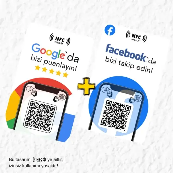 NFC ve QR Kodlu Google Yorum ve Facebook Takip Kartı 2’li Paket
