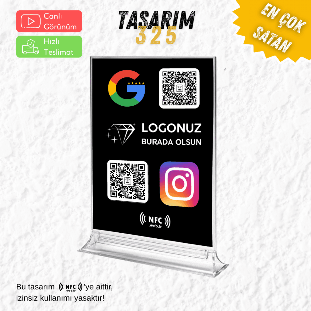 NFC Google Yorum ve NFC İnstagram Takip Masaüstü Standı TASARIM 325